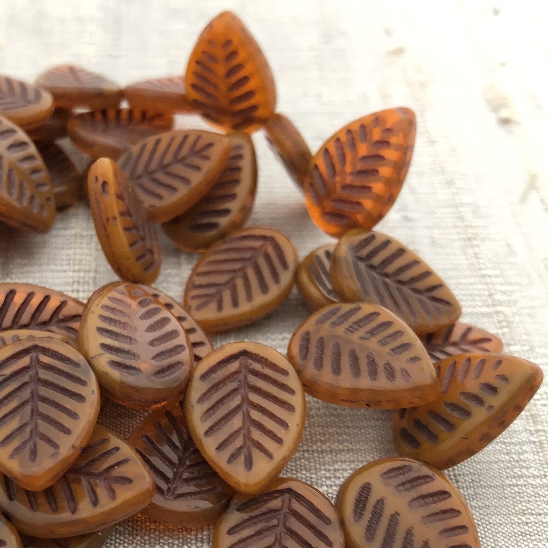 12x16mm Dogwood Leaves Alloy Orange with Brown Wash
