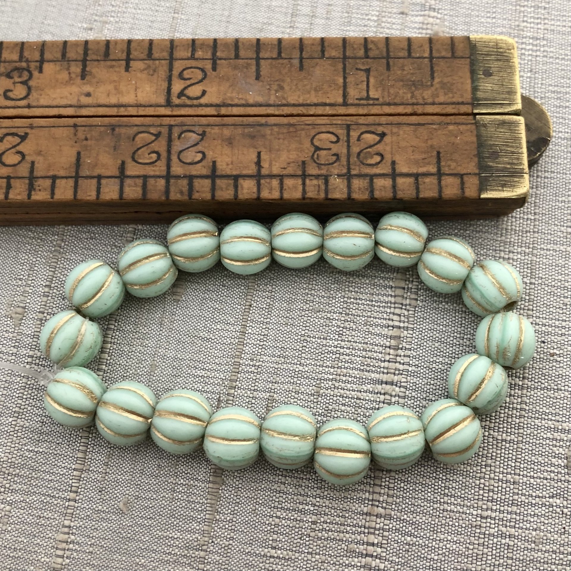 8mm Large Hole Melon Mint with Gold Wash