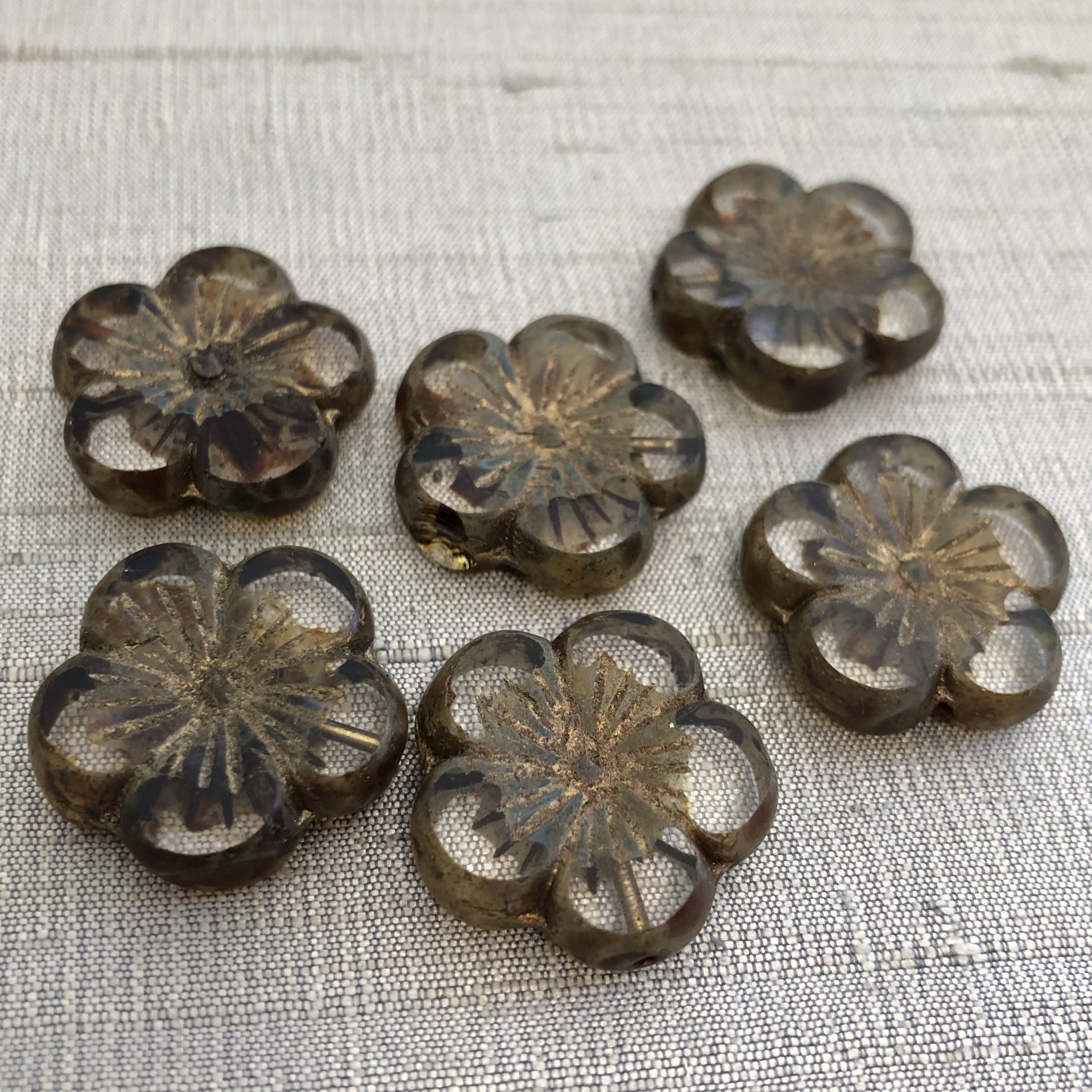 22mm Hibiscus Flower Transparent Glass with Gold Wash and Picasso Finish - 1 Bead