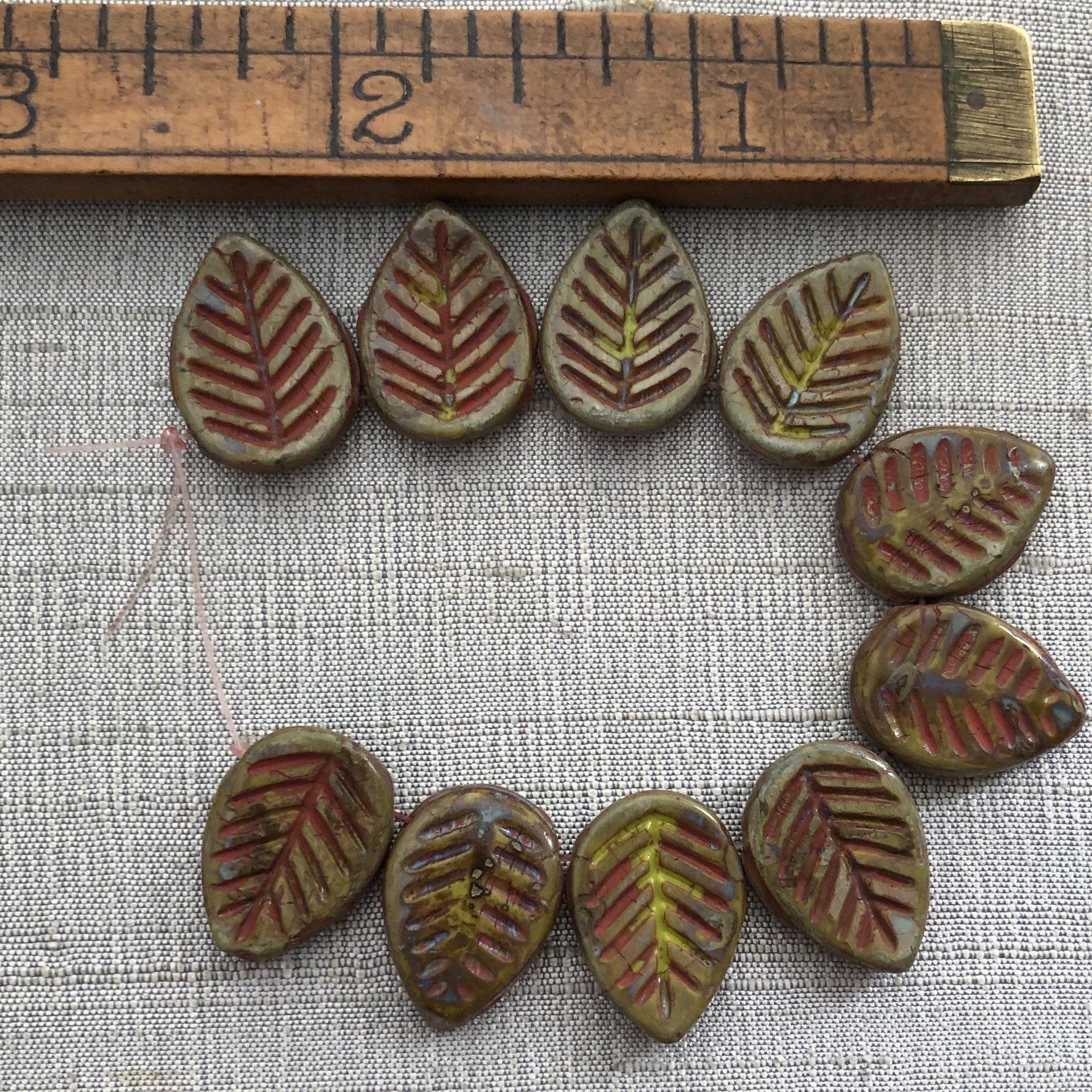 12x16mm Dogwood Leaves Artichoke with a Coral Wash
