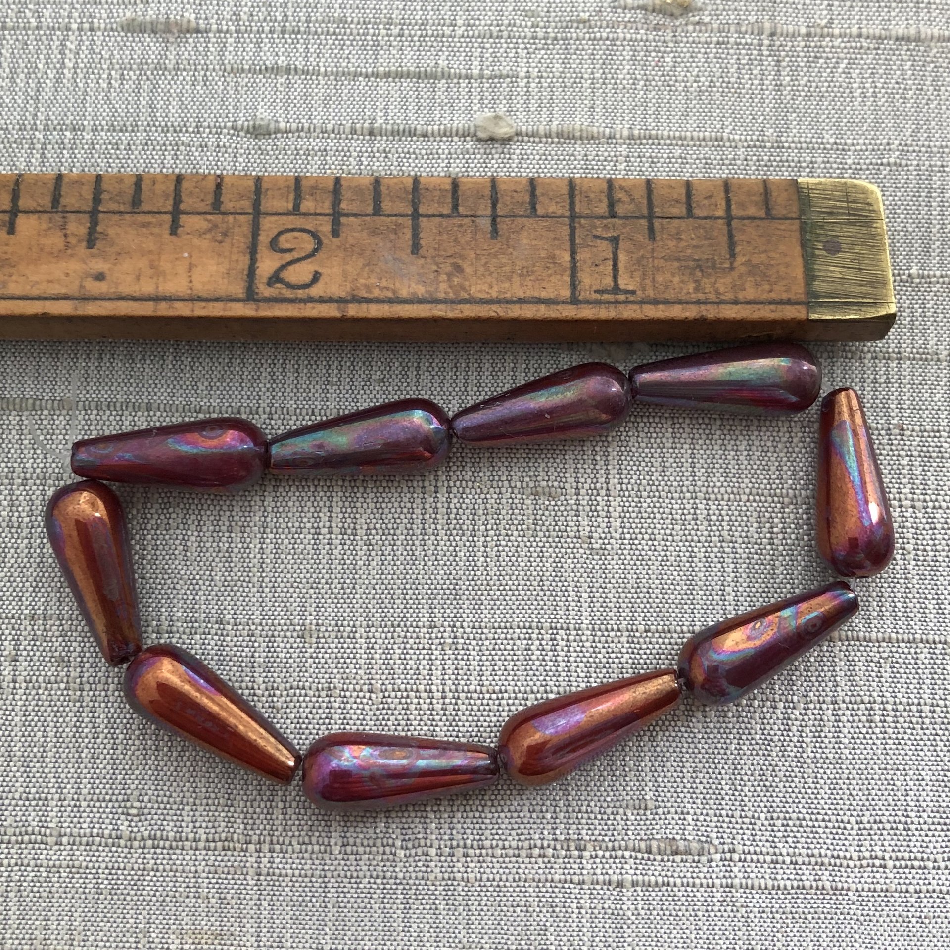 6x15mm Dangle Drop Burnt Umber with Copper Iridescent Finish