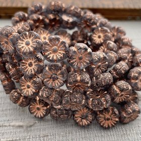 9mm Hibiscus Flower Grey with Etched Copper Wash
