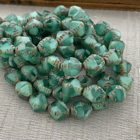 8x10mm Faceted Bicone Sea Green with Picasso Finish