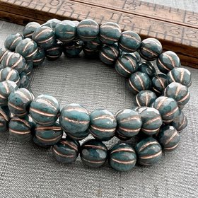8mm Faceted Melon Teal with Bronze and Copper Wash