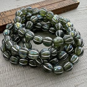 8mm Faceted Melon Matte Peridot with AB Finishes and Silver Wash