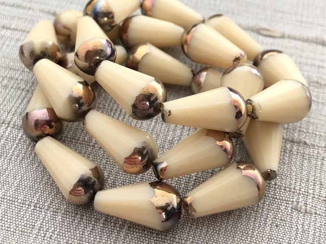 8x15mm Faceted Dangle Drop Ivory with Bronze Finish