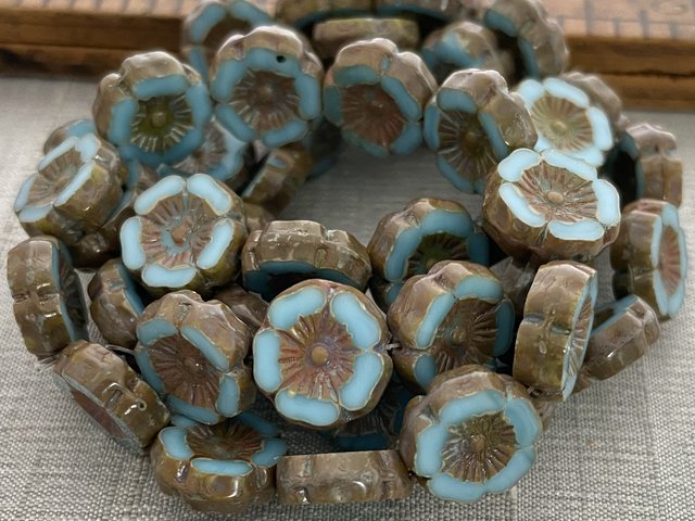 12mm Hibiscus Flower Medium Sky Blue with Picasso Finish