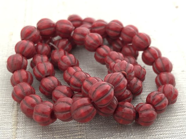 8mm Large Hole Ruby Red with Bronze Wash