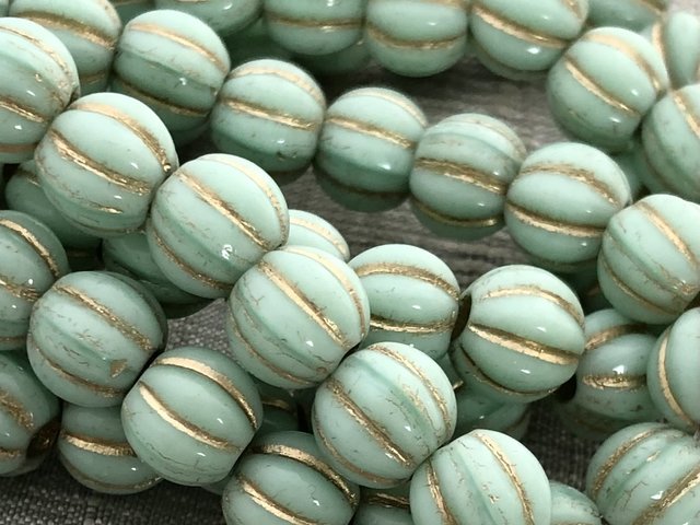 8mm Large Hole Melon Mint with Gold Wash