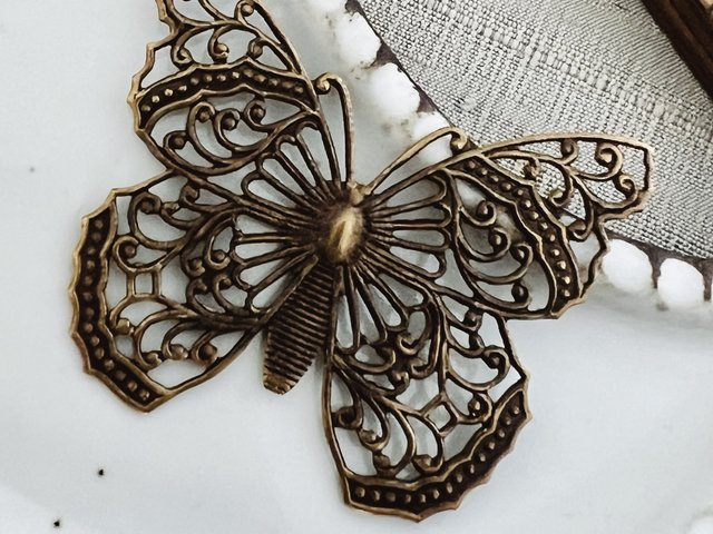Filigree Butterfly Pendant - Brass