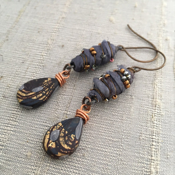 Silk Wrapped Beads Earrings