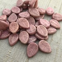 12x16mm Dogwood Leaves Dusty Rose with Golden Luster