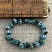 8mm Large Hole Melon Medium Sky Blue and Blue Green with Bronze Wash