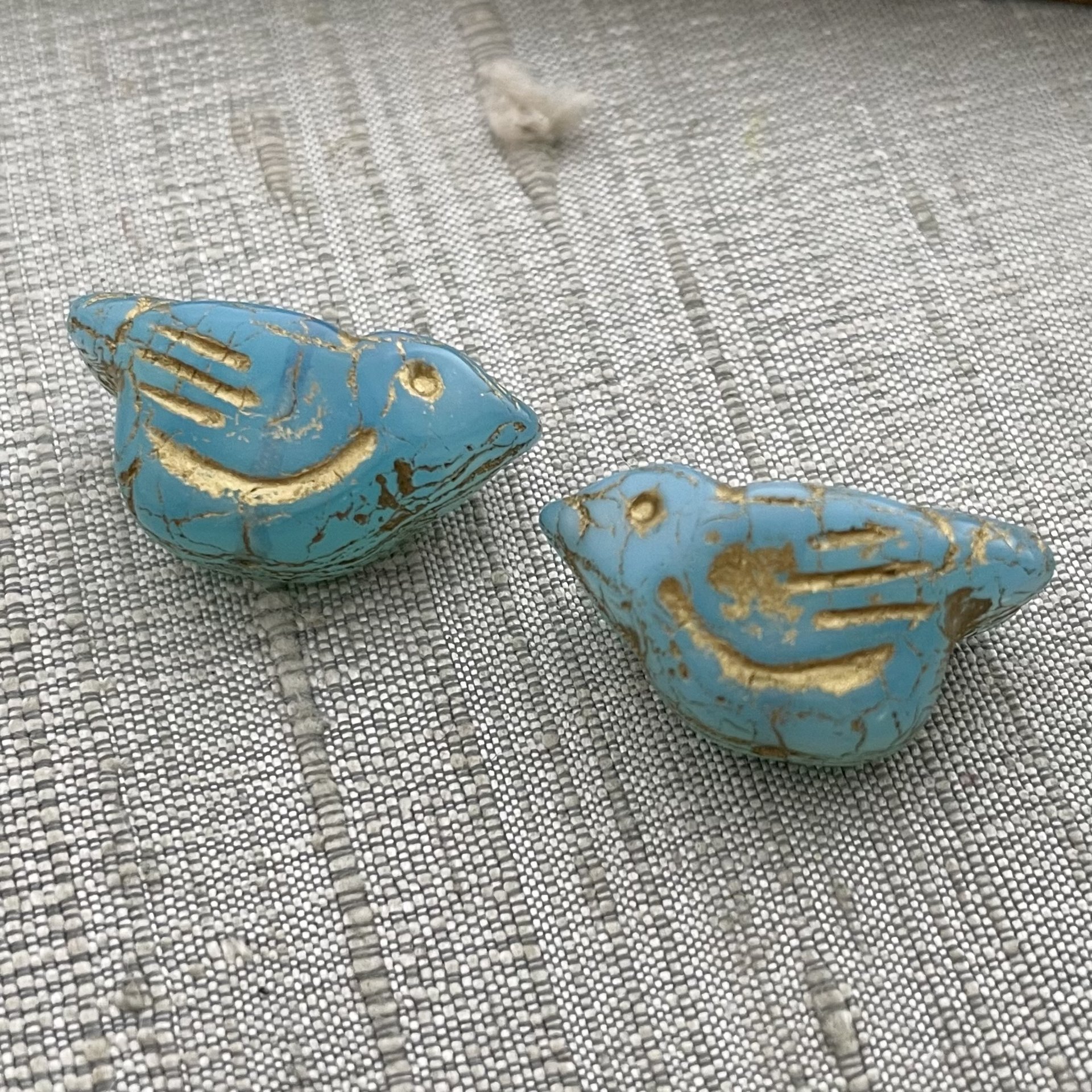 Little Birds - Matte Sky Blue with a Gold Wash -2 Beads
