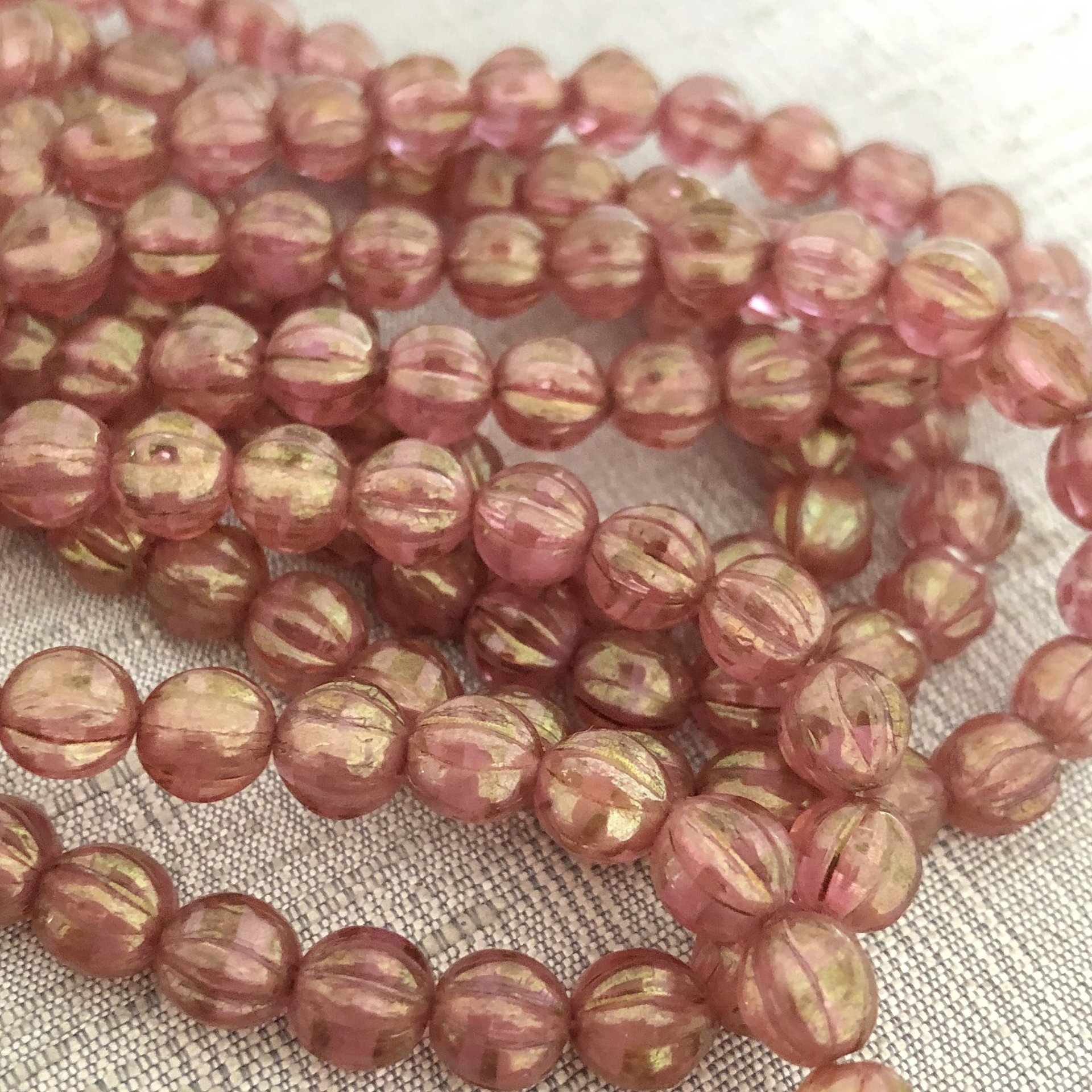 6mm Melon Medium Pink with Golden Luster