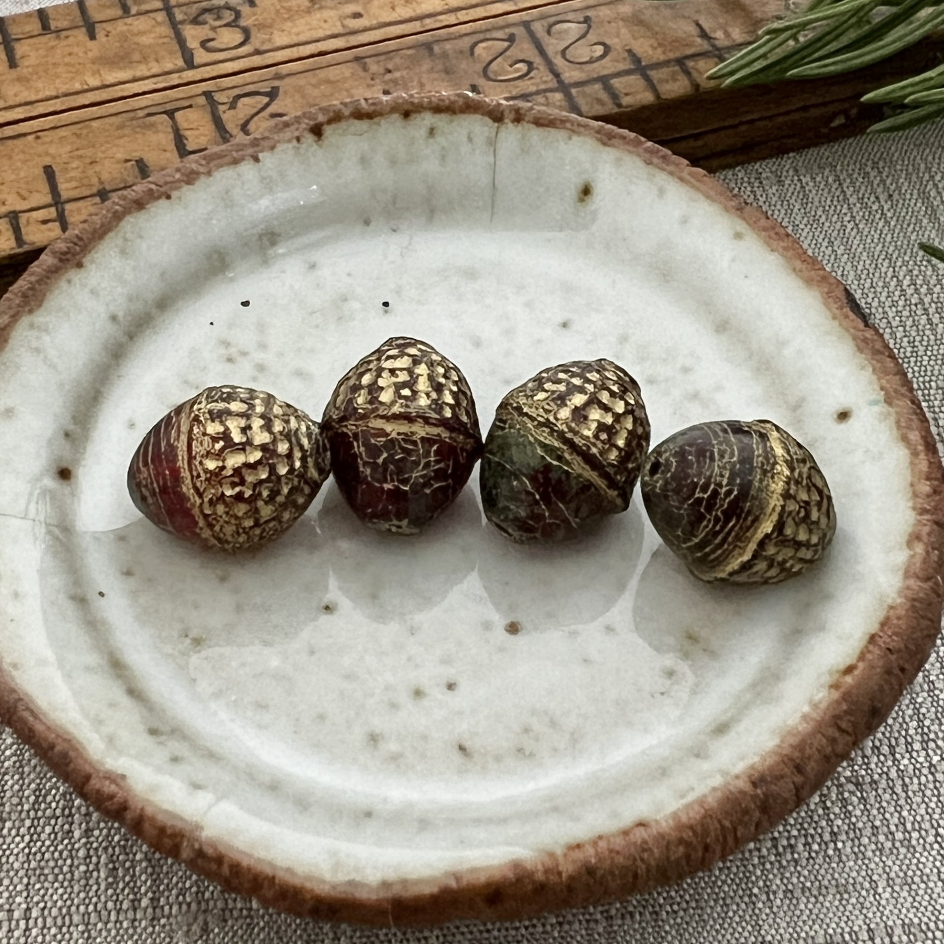 Little Acorn Beads -  Ruby Red with Picasso Finish and Gold Wash