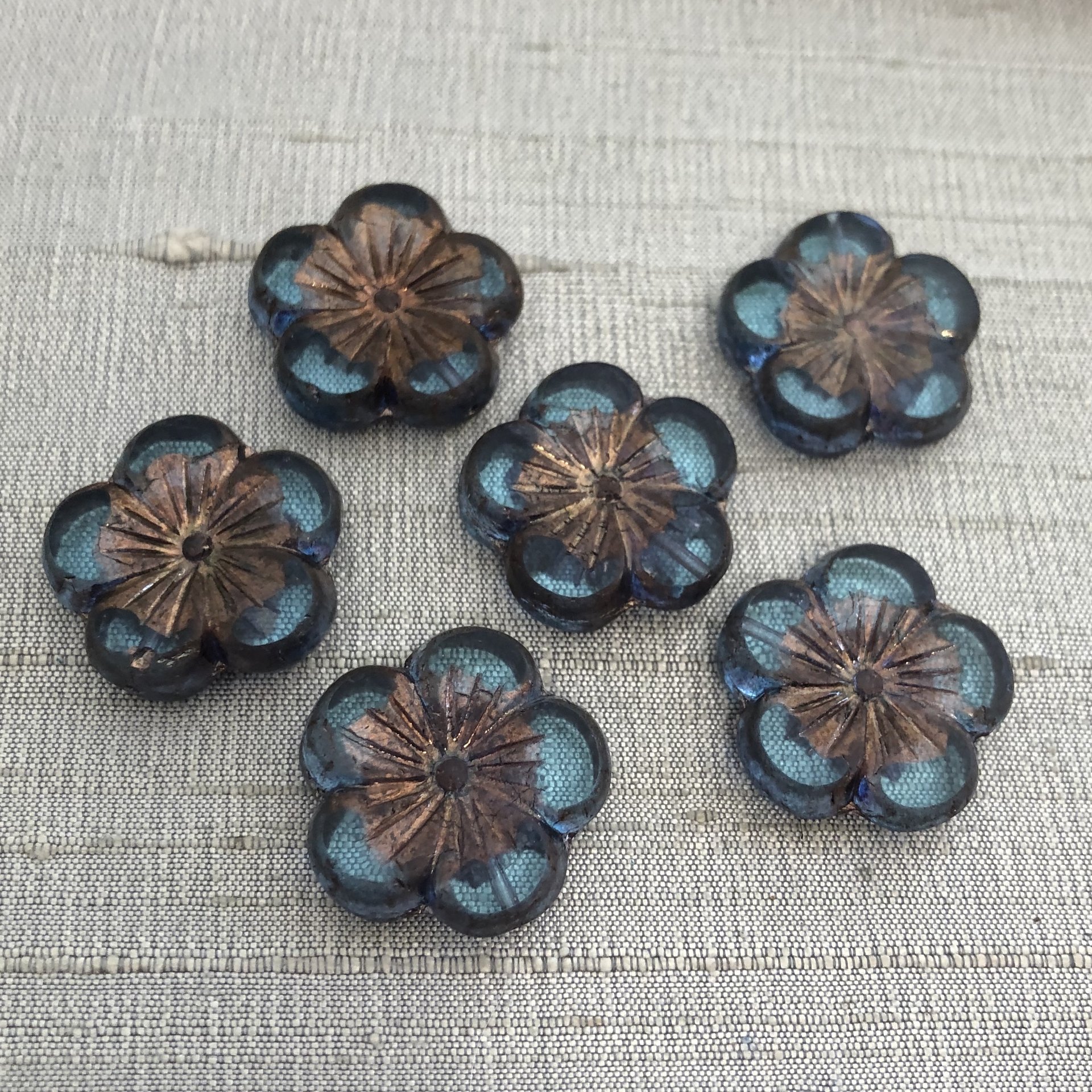 22mm Hibiscus Flower Pale Blue with a Copper Finish - 1 Bead