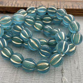 10mm Melon Matte Matte Turquoise with Gold Wash