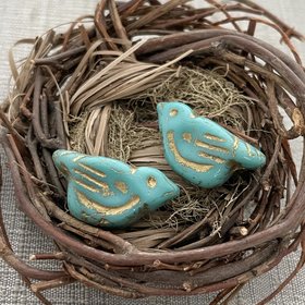 Little Birds - Tiffany Green with Gold Wash - 2 Beads