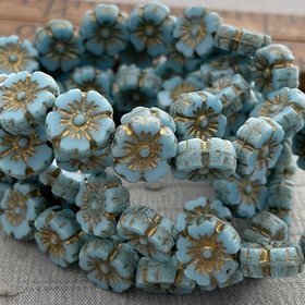9mm Hibiscus Flower Sky Blue with Gold Wash