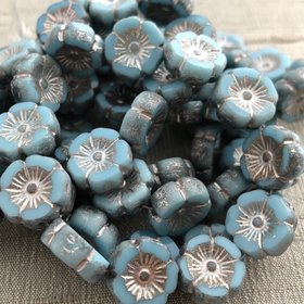 12mm Hibiscus Medium Sky Blue with a Metallic Beige and Etched Finish