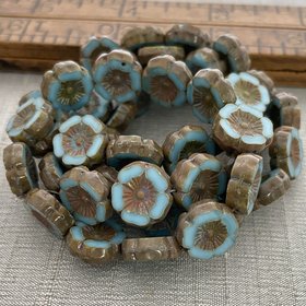 12mm Hibiscus Flower Medium Sky Blue with Picasso Finish