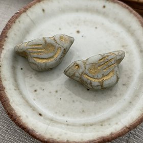Little Birds - White with Luster Finish and Gold Wash  - 2 Beads