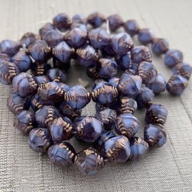 8x10mm Faceted Bicone Cornflower & Violet with Bronze Finish
