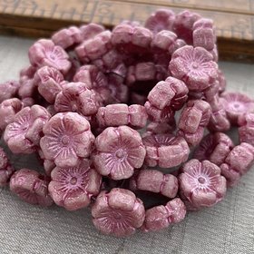12mm Hibiscus Flower Etched Metallic Pink with Gold Luster
