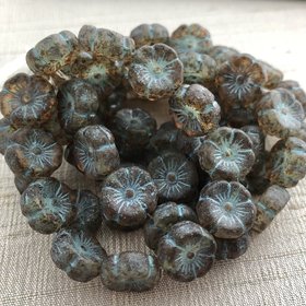 12mm Hibiscus Turbine Brown with Picasso Etched Turquoise Wash