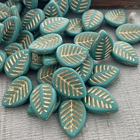12x16mm Dogwood Leaves Tiffany Green with Gold Wash