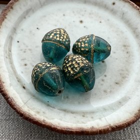 Little Acorn Beads - Teal with Matte Gold Wash
