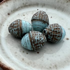 Little Acorn Beads - Sky Blue with Metallic Brown Wash