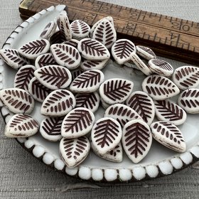 12x16mm Leaves White with Brown Wash