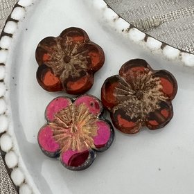 22mm Hibiscus Flower Root Beer with Copper Rainbow Finishes - 1 Bead